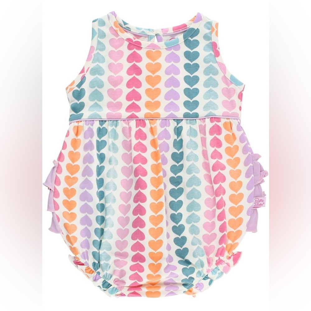 RuffleButts Rainbow Hearts Bubble Romper - 0-3m